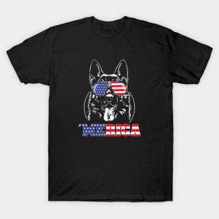 Proud Patriotic German Shepherd American Flag Merica dog T-Shirt